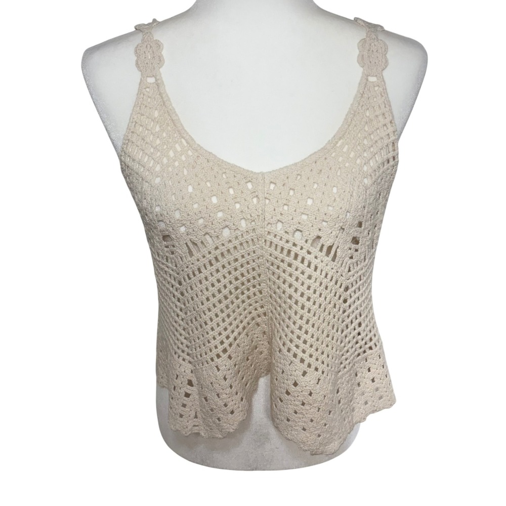 Rebellion Again Ivory Crochet Tank Top Womens M 100% Cotton Boho Festival Beach